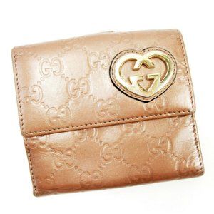Gucci W hook purse Gutchishima pink leather Auth used T17248